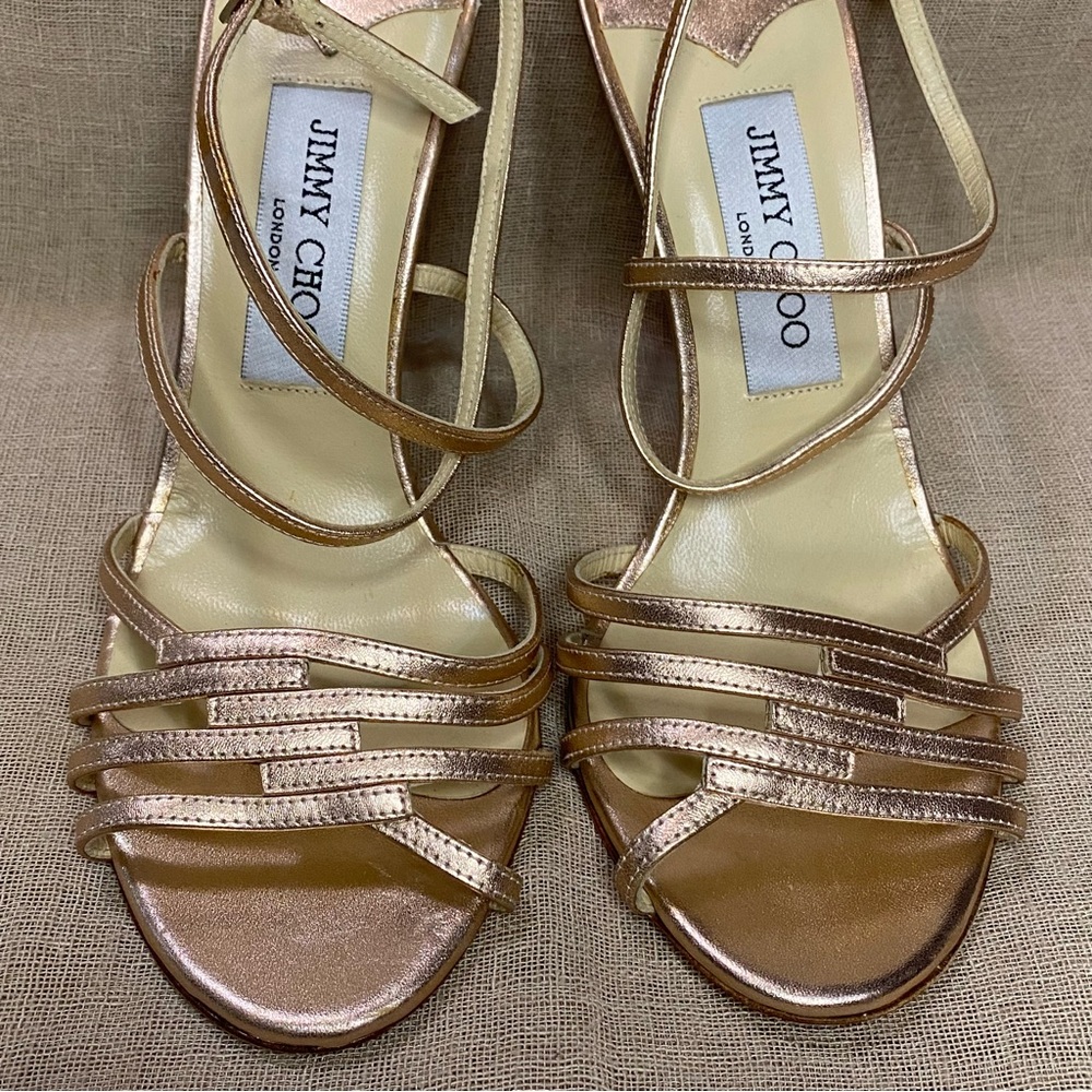 Jimmy Choo Metallic Rose Gold Strappy Heels - Picture 3 of 14